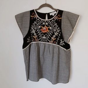 Embroidered fall work top